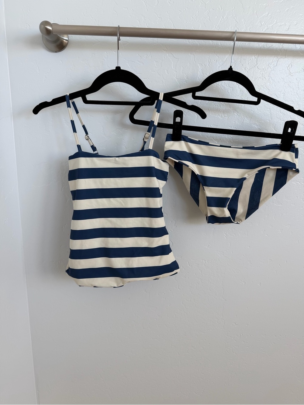 Girls Navy and Cream Striped Tankini set